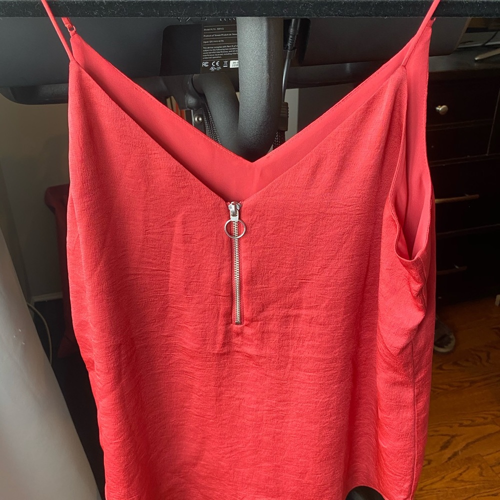 Satin Spaghetti Strap Top Chrome Zipper